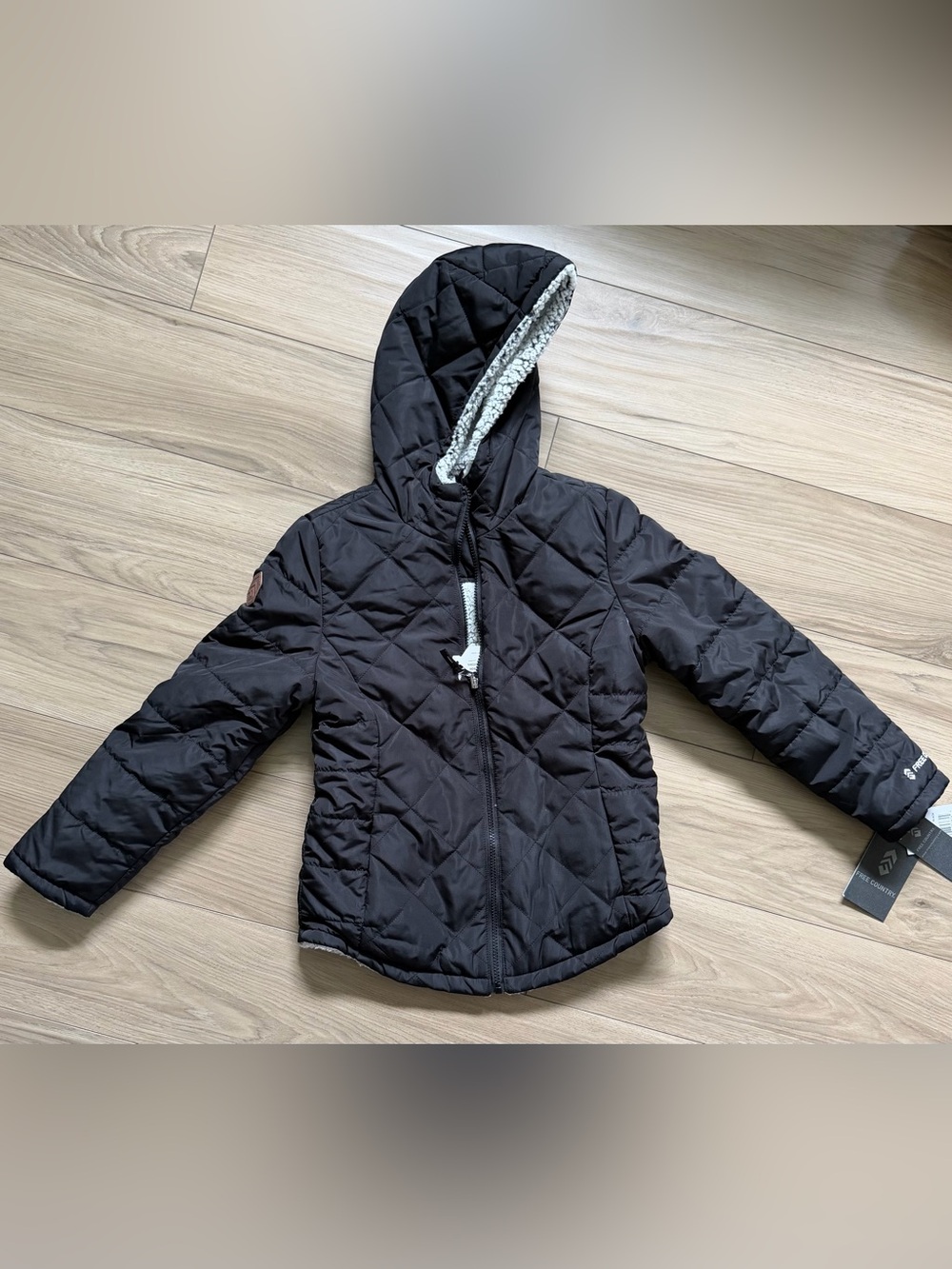 Free Country Get Out There Reversible Kids Black Quilted Hooded Jacket Sherpa M
